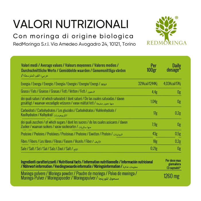 Voedingswaarden van biologische Moringa oleifera in capsules