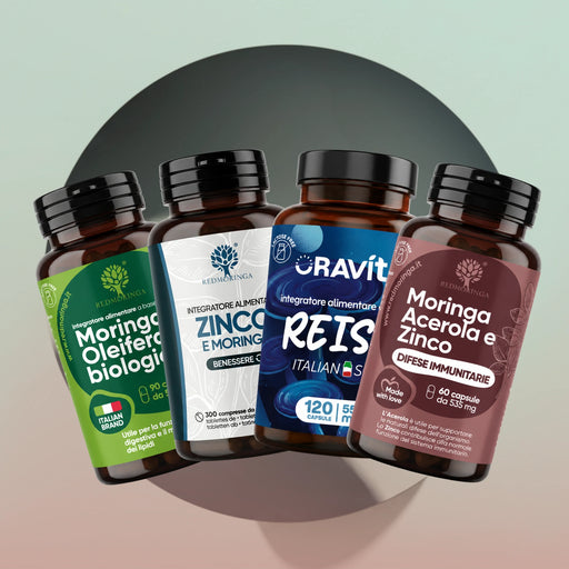 Weerstandsset: biologische Moringa, Zink + Moringa, Reishi Oravita en Weerstand Acerola-Zink