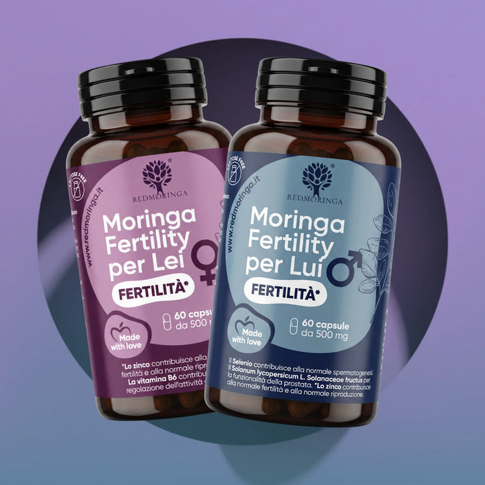 Vruchtbaarheidsbehandeling voor koppels RedMoringa: flessen Moringa Fertility voor Haar en voor Hem, 60 capsules elk