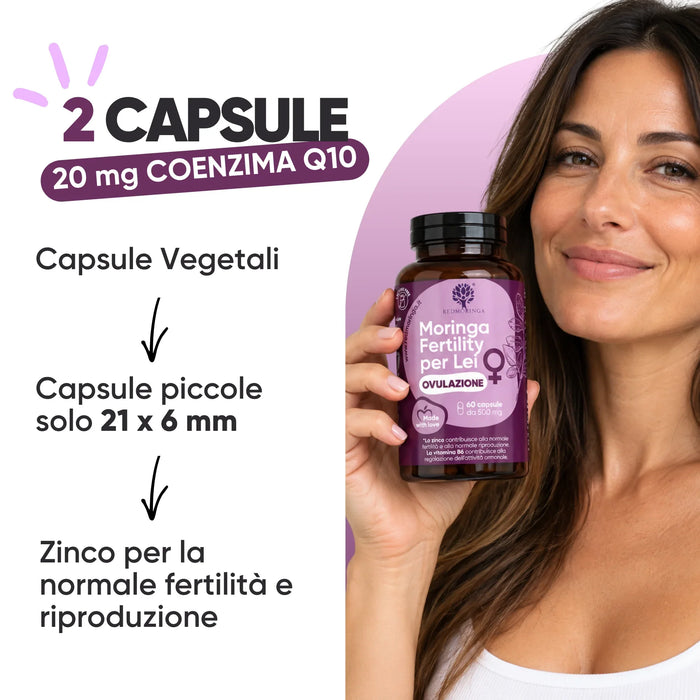 Voor haar: 2 plantaardige capsules met 20 mg co-enzym Q10, zink voor een normale vruchtbaarheid
