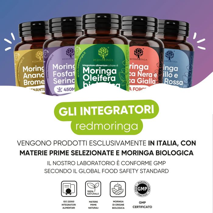 RedMoringa-voedingssupplementen geproduceerd in Italië met biologische Moringa