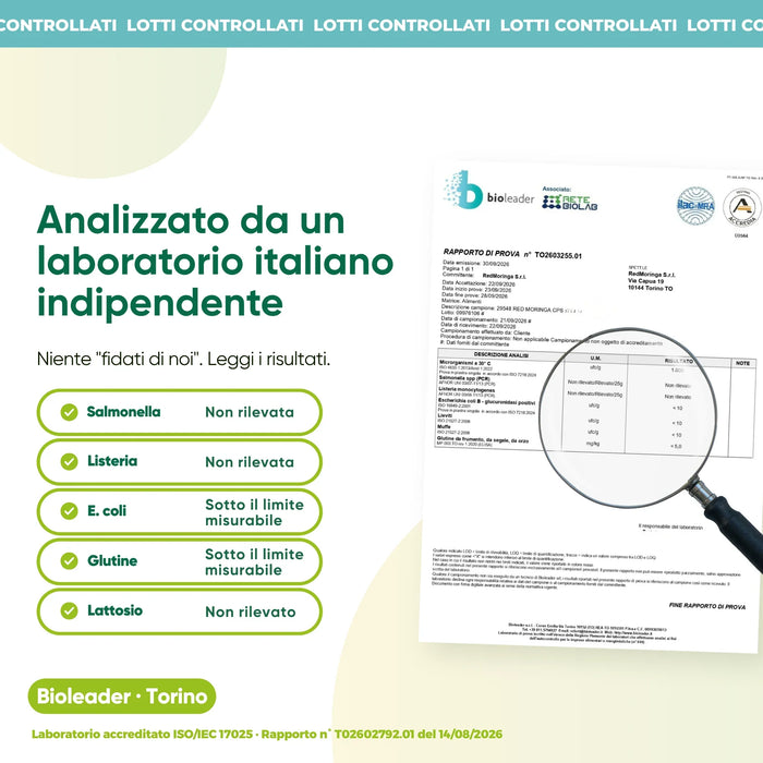 Onafhankelijke laboratoriumanalyse: salmonella, listeria, gluten, lactose