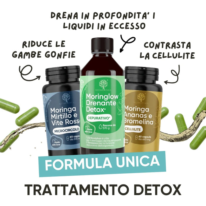 Behandeling Lichte Benen RedMoringa met groene capsules: drainerend bij overtollig vocht, zware benen en cellulite