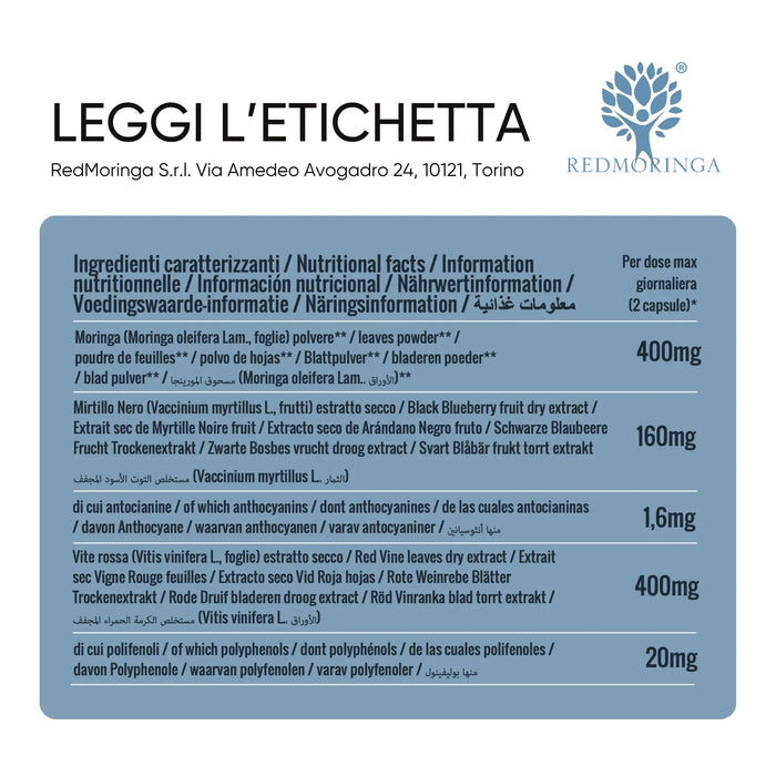 Ingrediëntentabel Microcirculatie: Moringa, Bosbes, Rode Wijnstok