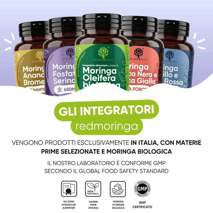RedMoringa-voedingssupplementen worden in Italië gemaakt met biologische Moringa, GMP-conform laboratorium