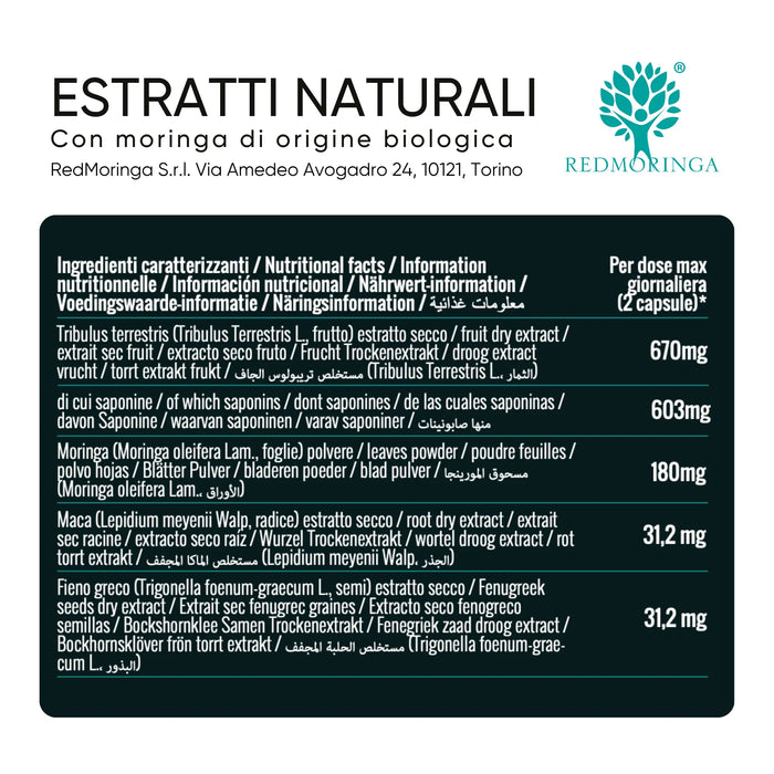Ingrediëntentabel Energia: Tribulus, Maca, Moringa, Fenegriek