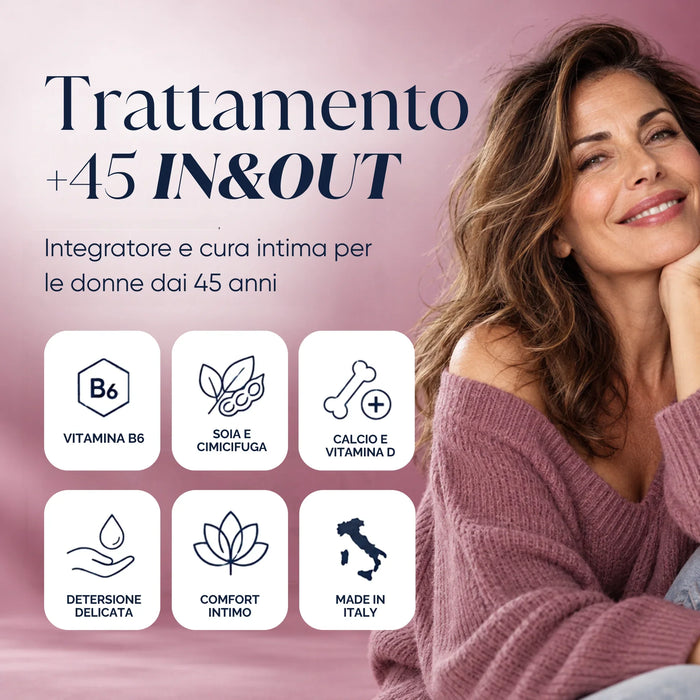 Infographic Behandeling +45 In&Out RedMoringa: supplement en intieme verzorging voor vrouwen vanaf 45, met vitamine B6