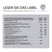 Etiket van het supplement Moringa Collageen: marien collageen 600 mg, hyaluronzuur, vitamines, zink en koper per 2 capsules